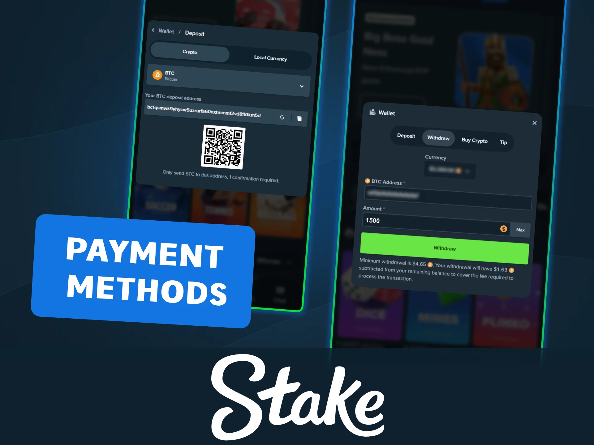 Manage deposits and withdrawals with top coins directly in Stake app.