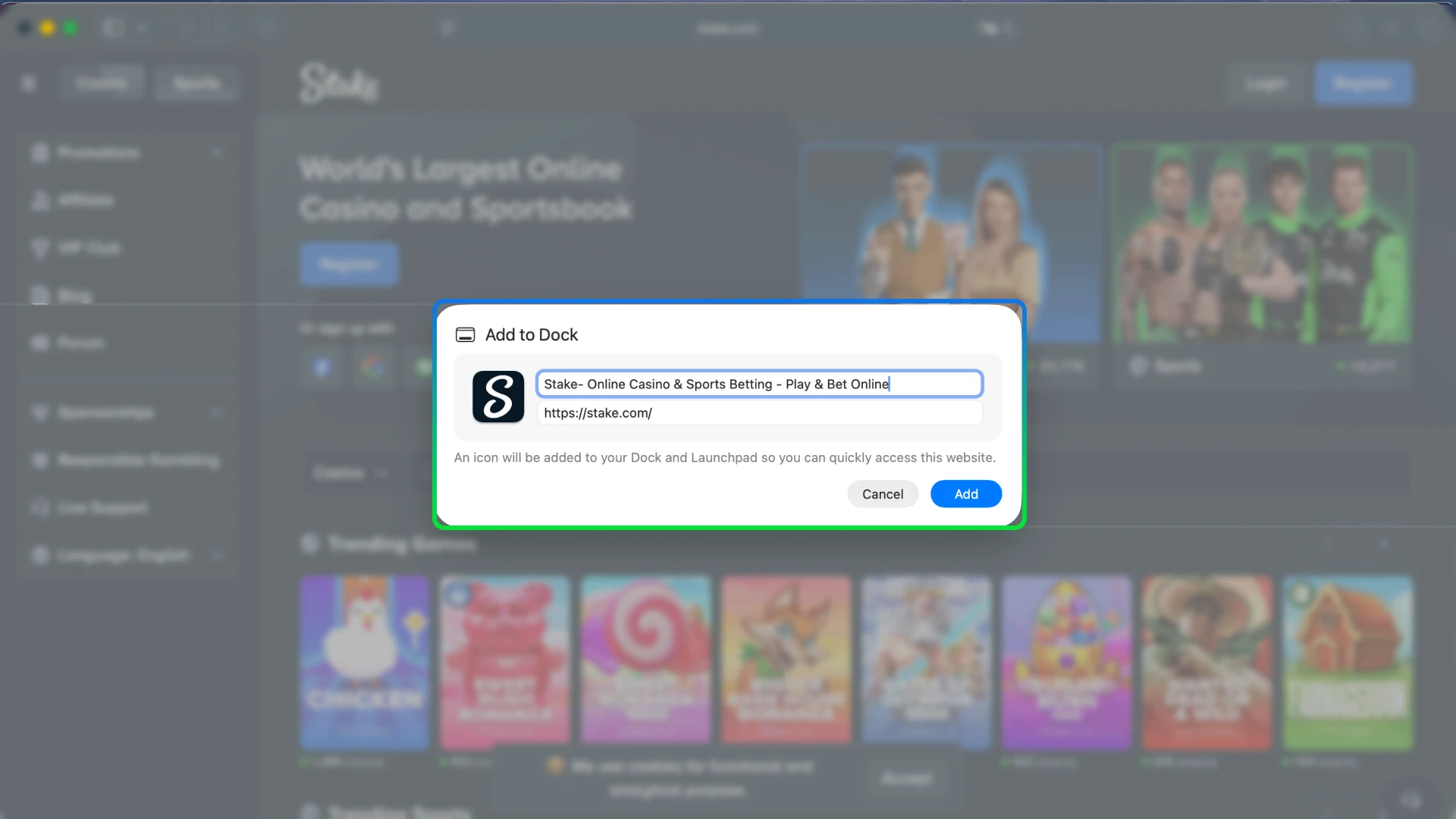 Add Stake to your Start menu or Dock for quick access.