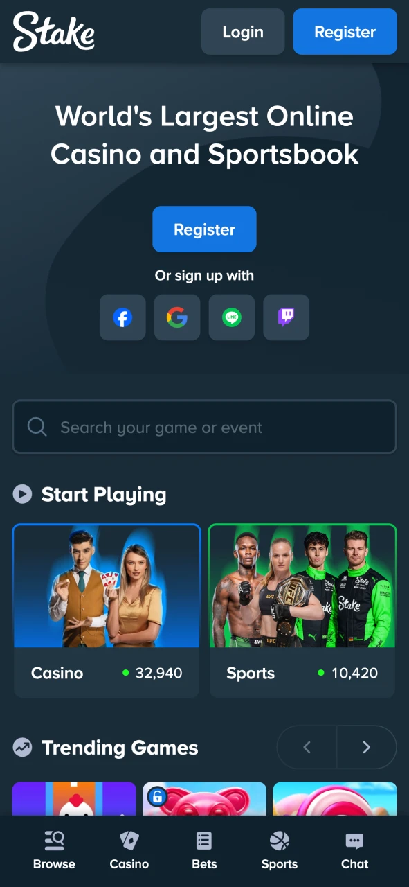 Open the Stake app homepage and enjoy smooth gameplay.