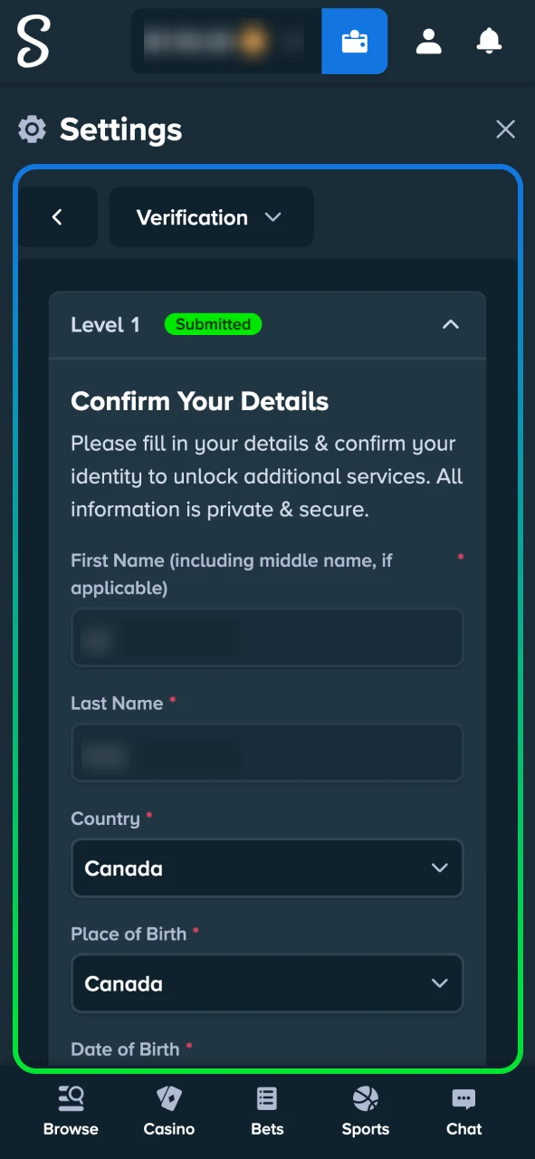 Verify your Stake account to process payouts and eligibility checks.