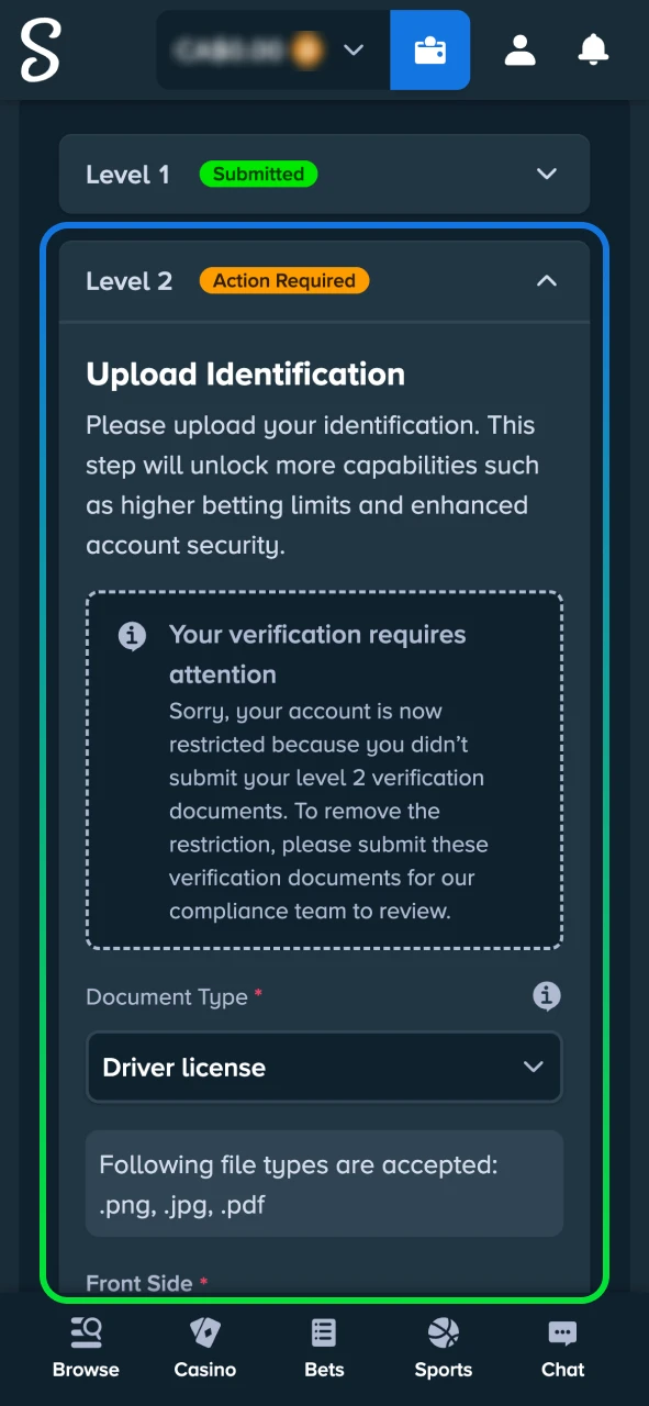 Verify your identity on Stake to process future transactions quickly.