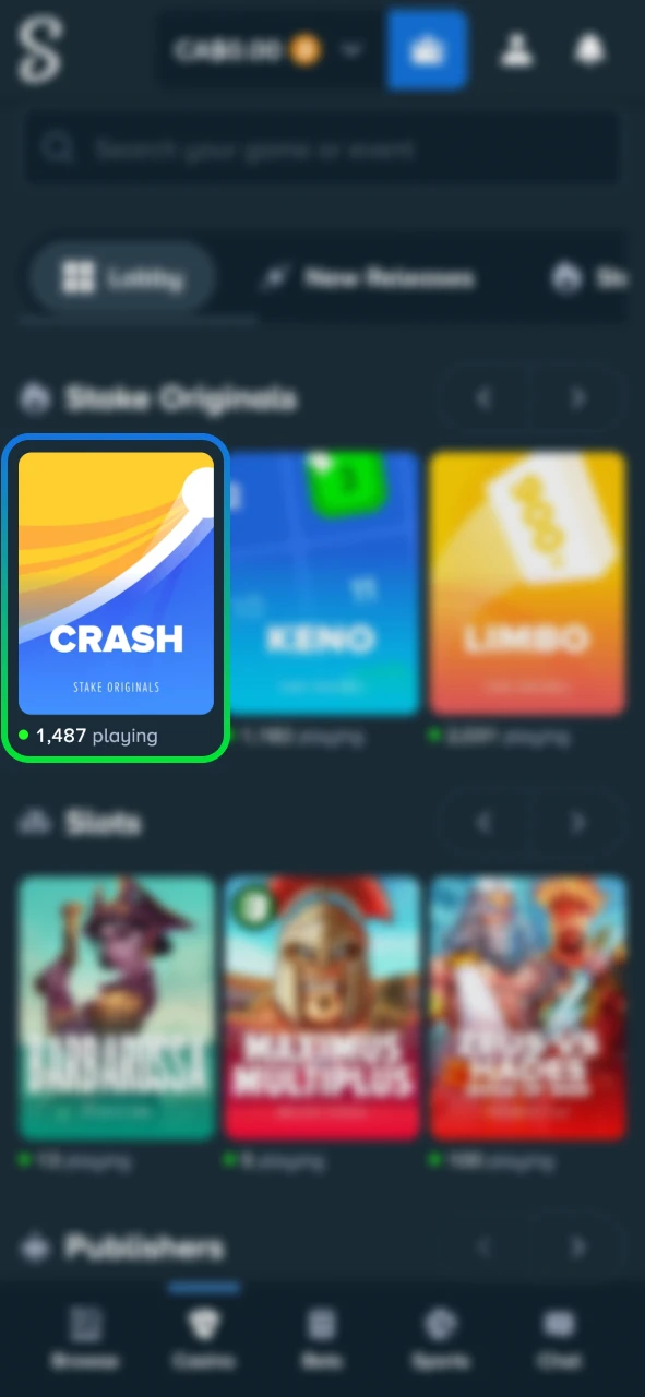 Launch Stake Crash from the Stake Originals section.