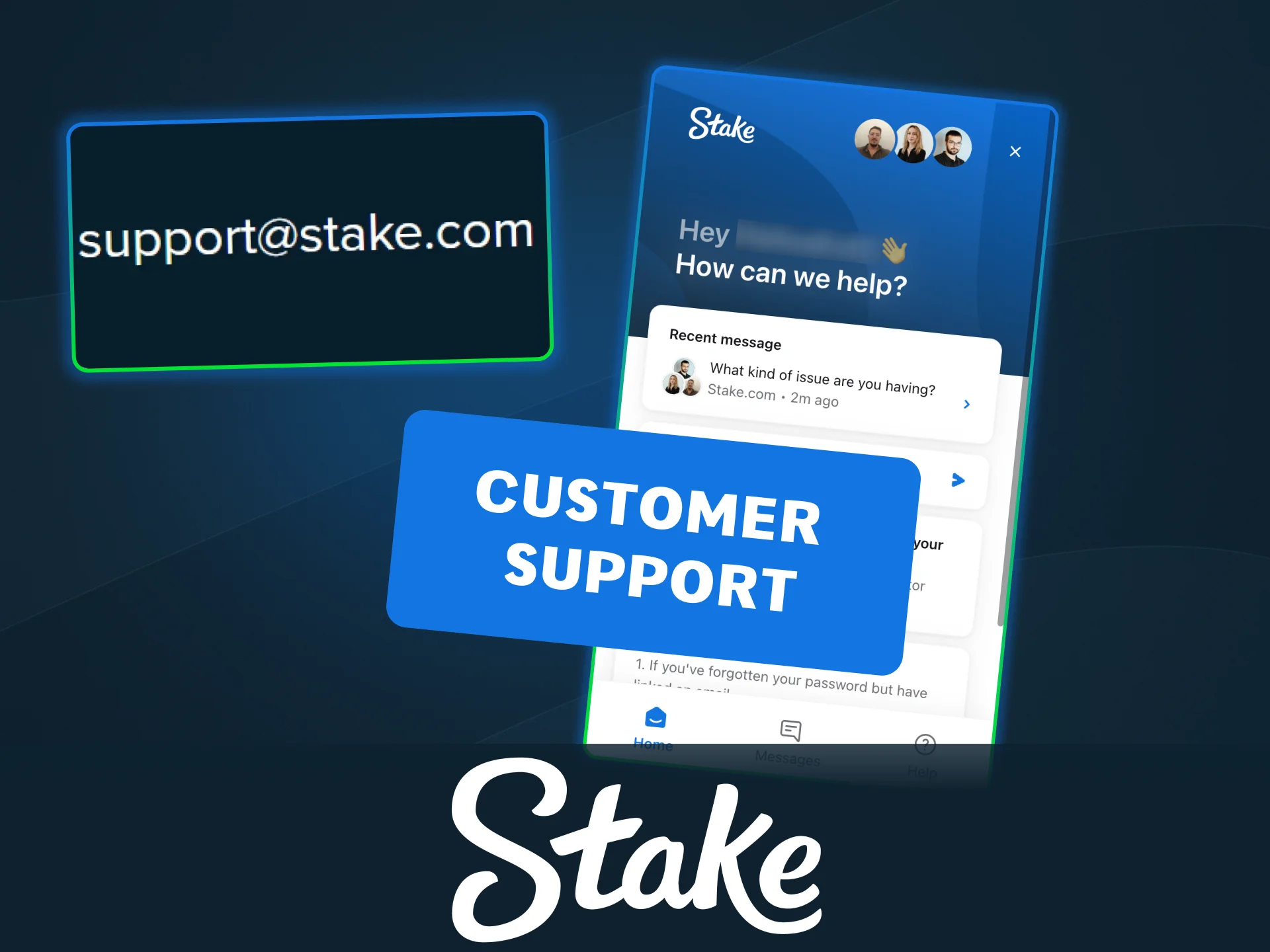 Access fast support anytime via live chat or Help Center on Stake.