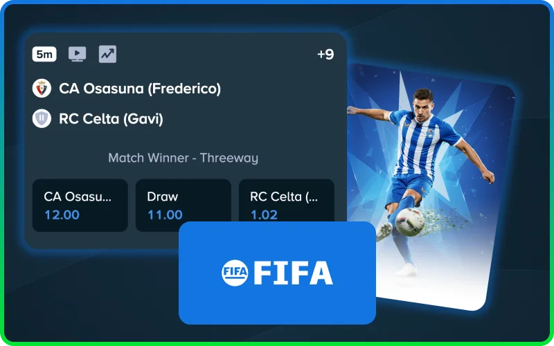 Stake offers FIFA betting with match winner, totals, and handicaps.