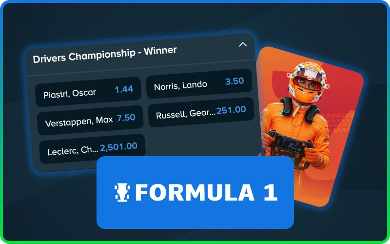 Wager on race outcomes and player stats in Formula 1 with Stake.