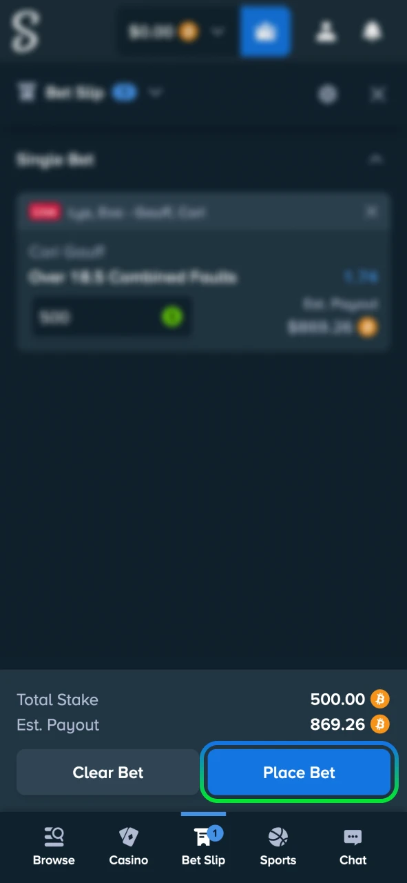 Submit your bet quickly and securely at Stake.