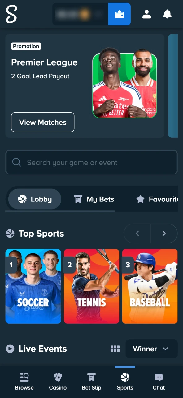 Visit Stake online and access the sportsbook.
