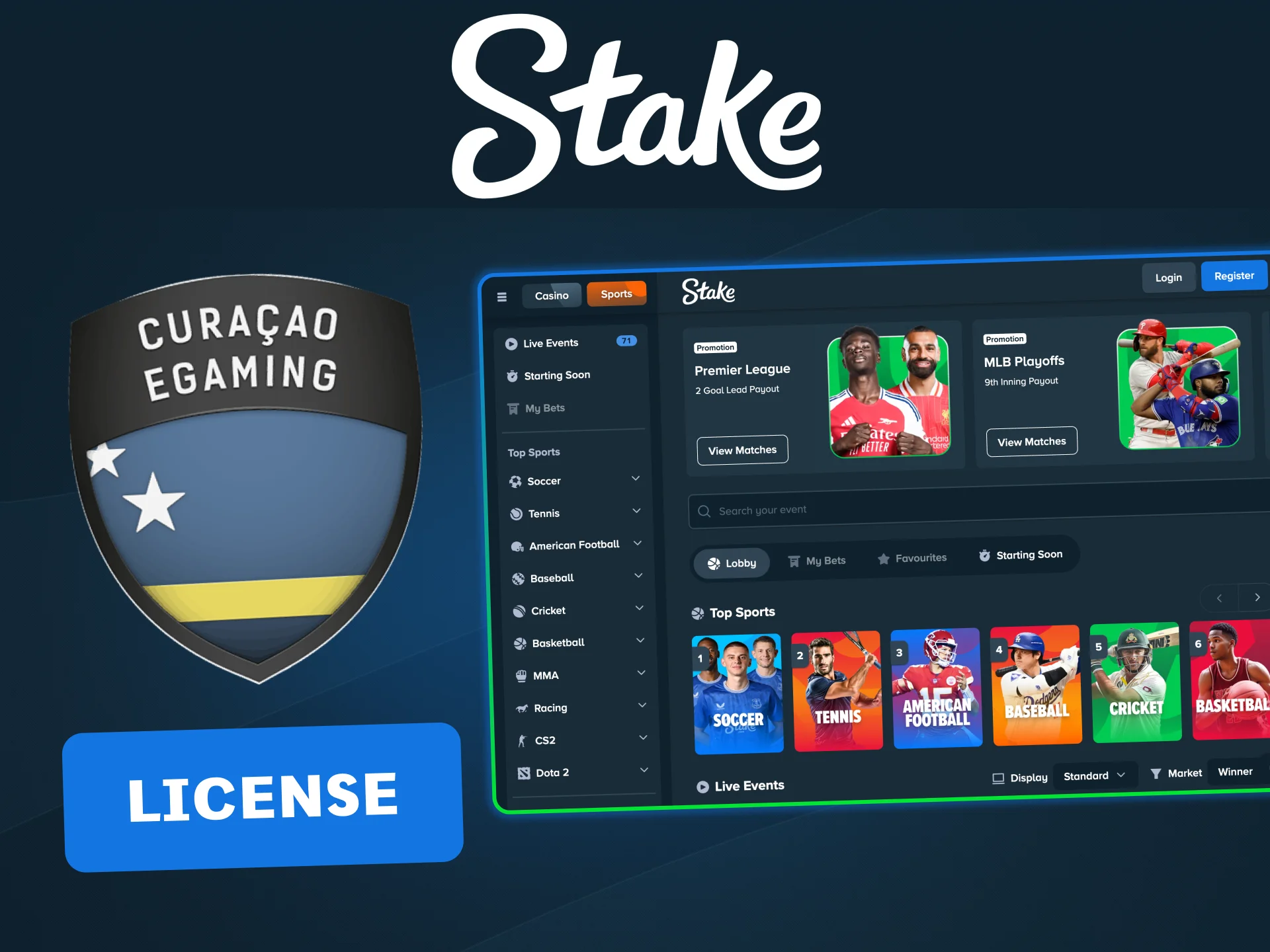 Stake operates legally in Canada under a Curaçao license.