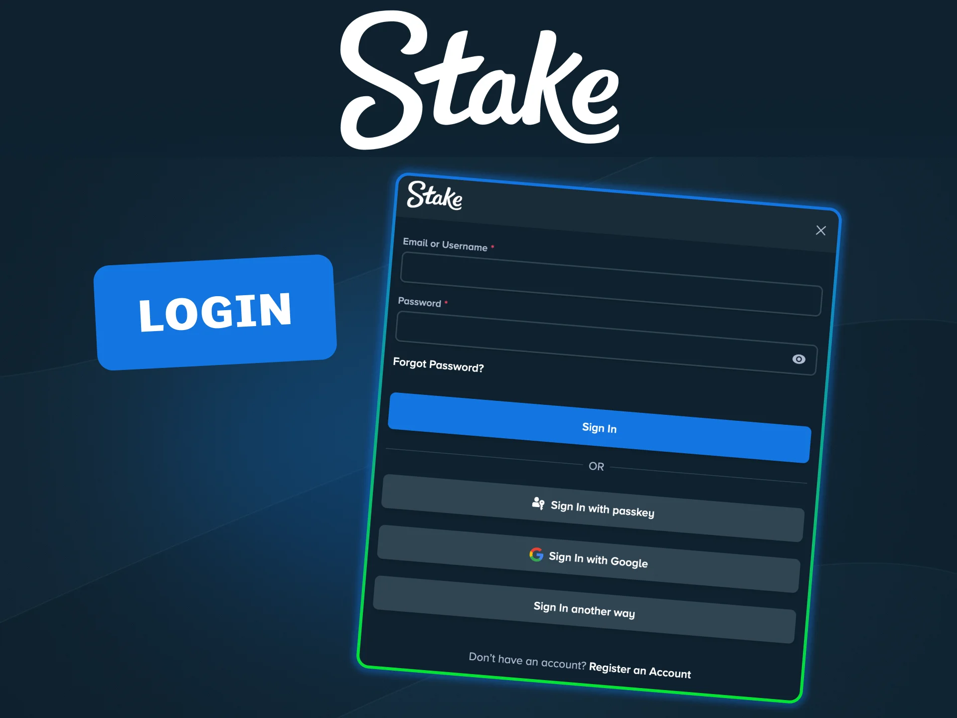 Log in to Stake with multiple secure options.