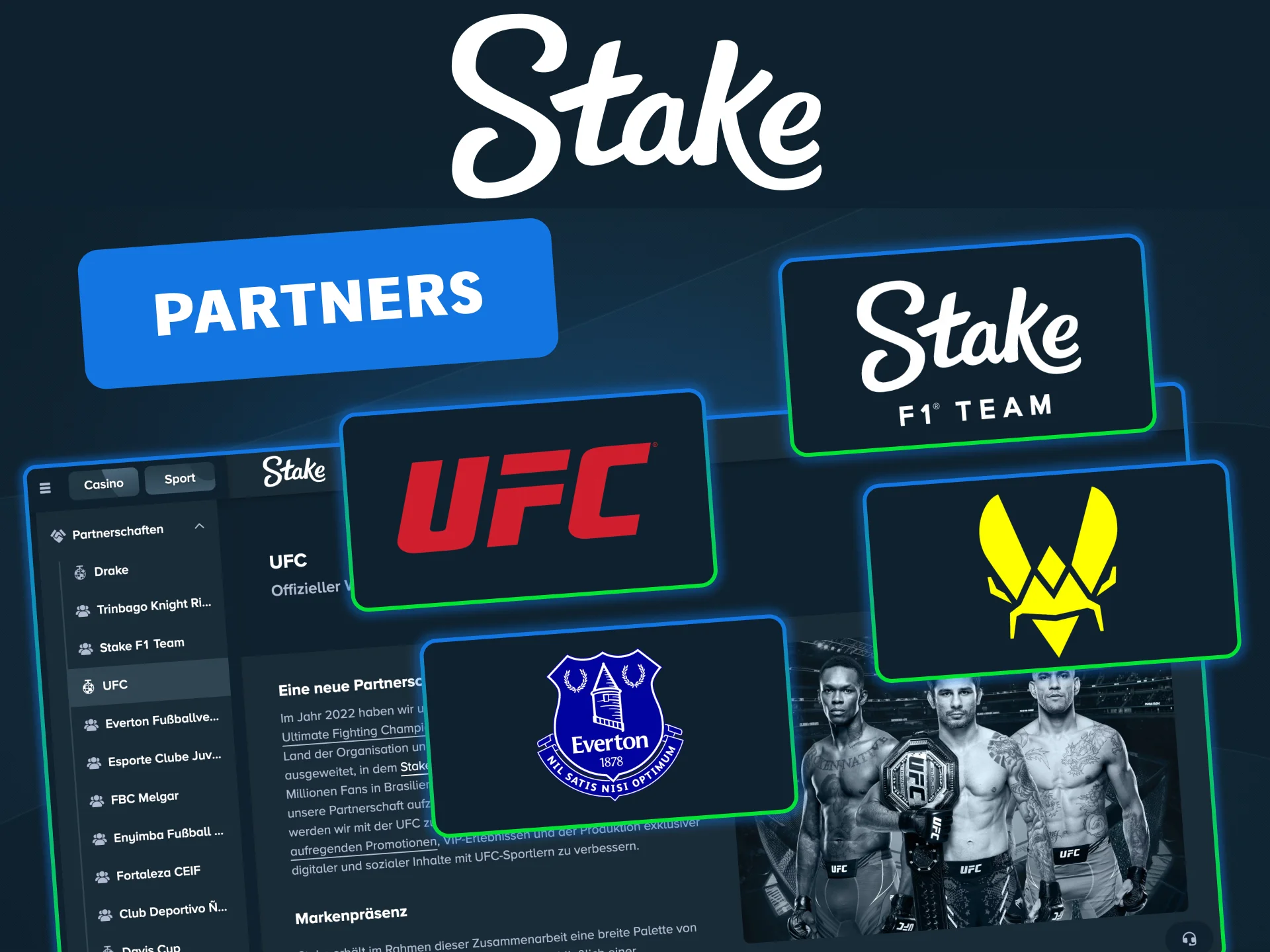 Stake Canada partners with major sports and esports organizations.