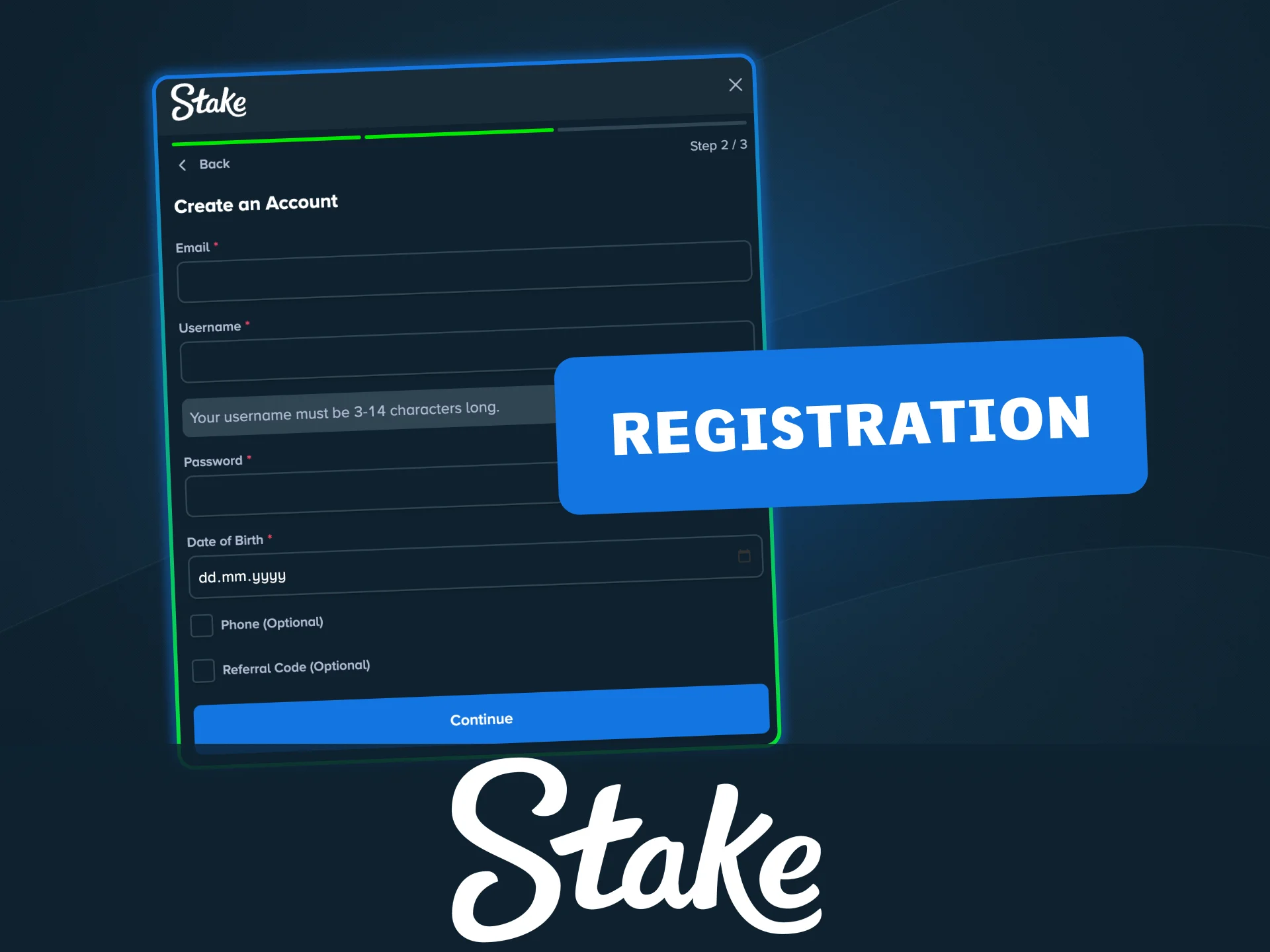 Create an account, verify email, and start playing on Stake.