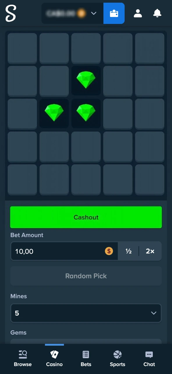 Try your luck in Stake Mines by uncovering safe spots.