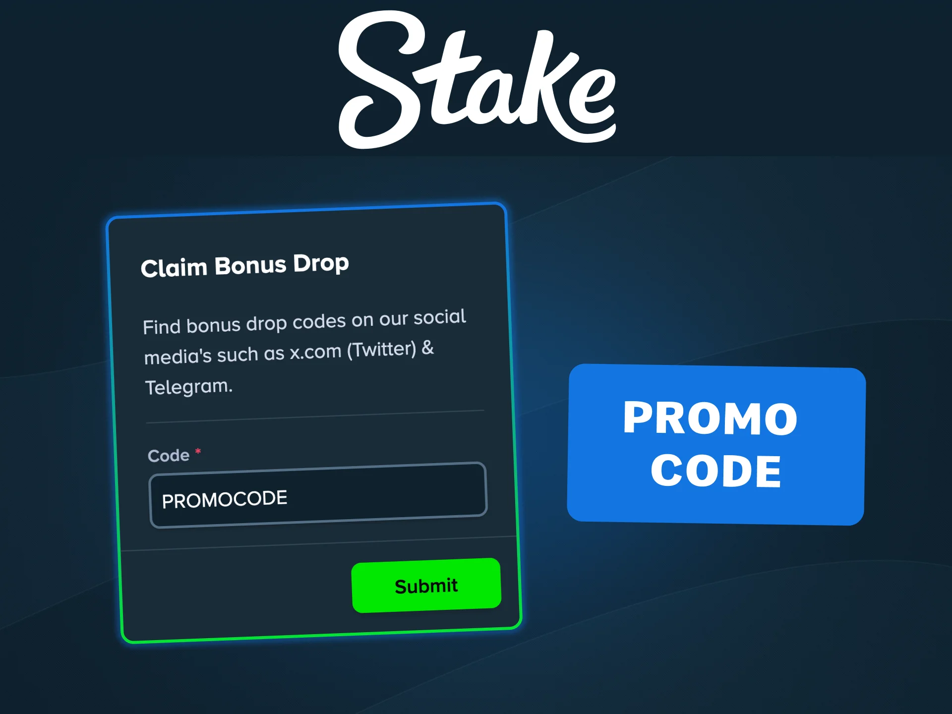 Claim bonuses in Stake Originals by entering a valid promo code during play.