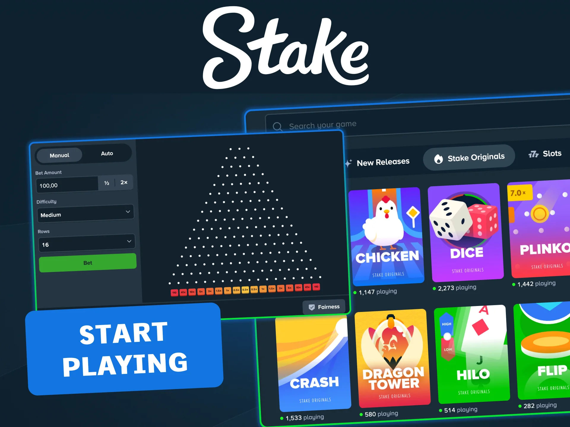 Play Stake Originals on Stake Casino by registering, depositing, and selecting your favorite game.