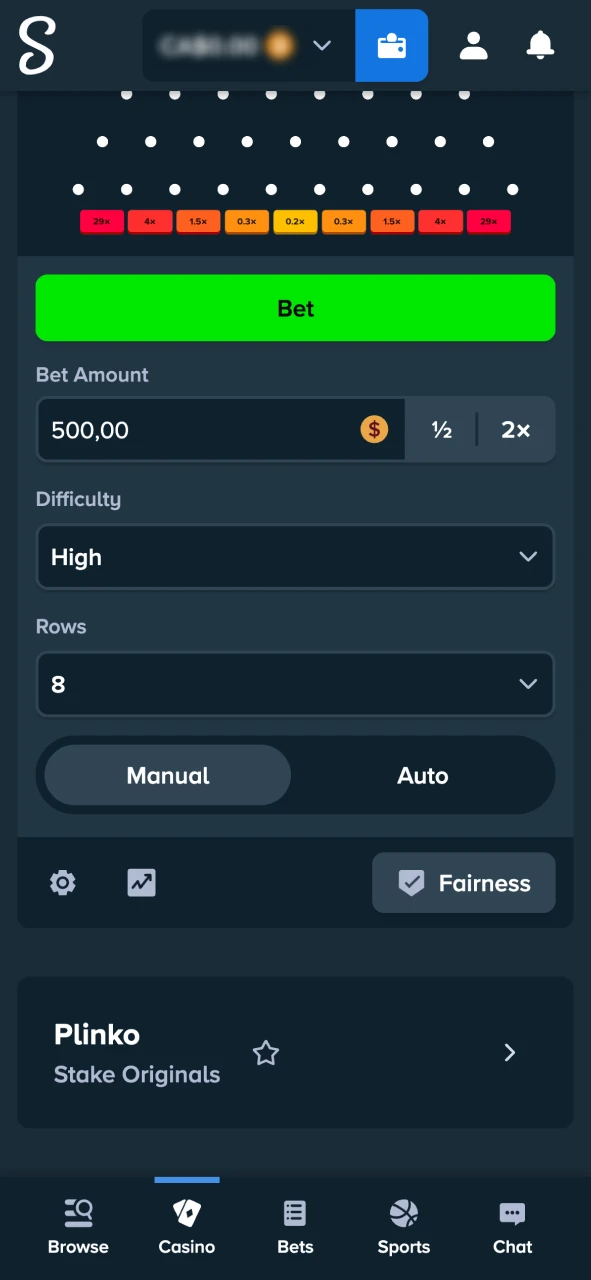 Adjust difficulty and number of rows in Stake Plinko for bigger wins.