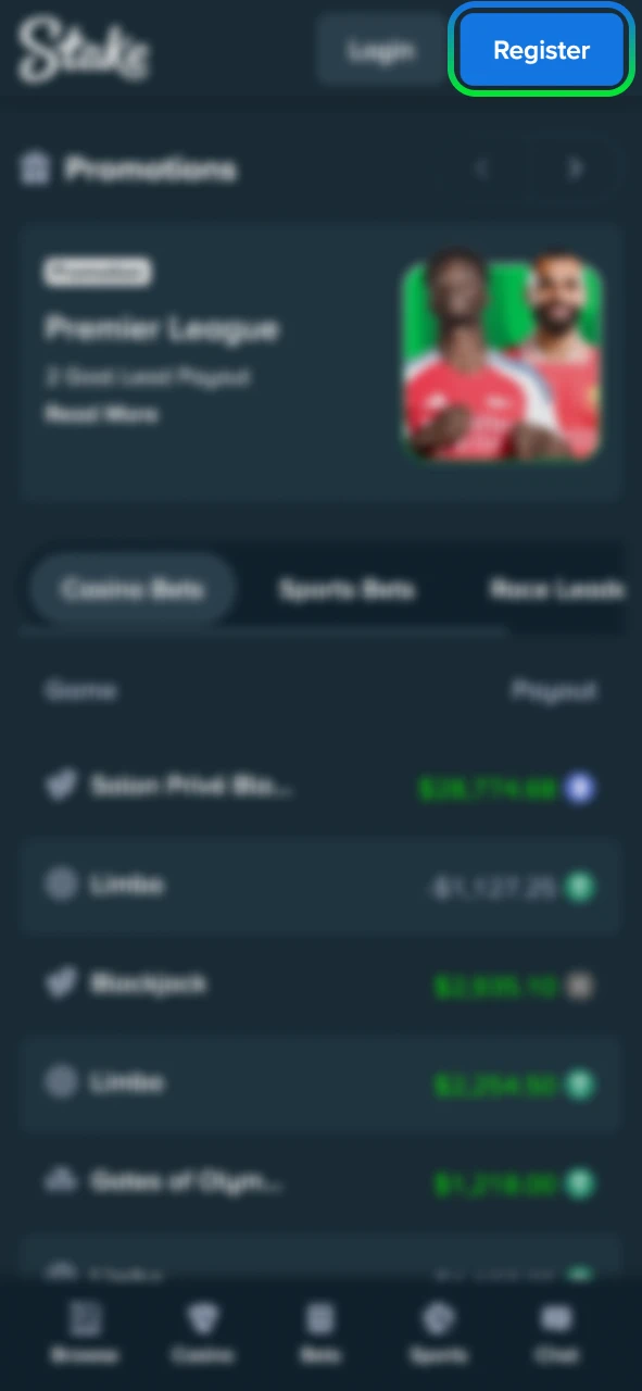 Click the Stake header button to register your account.