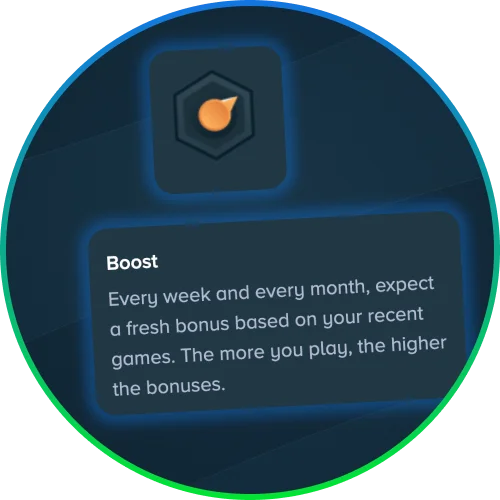 Earn weekly and monthly boosts on Stake based on your recent play.