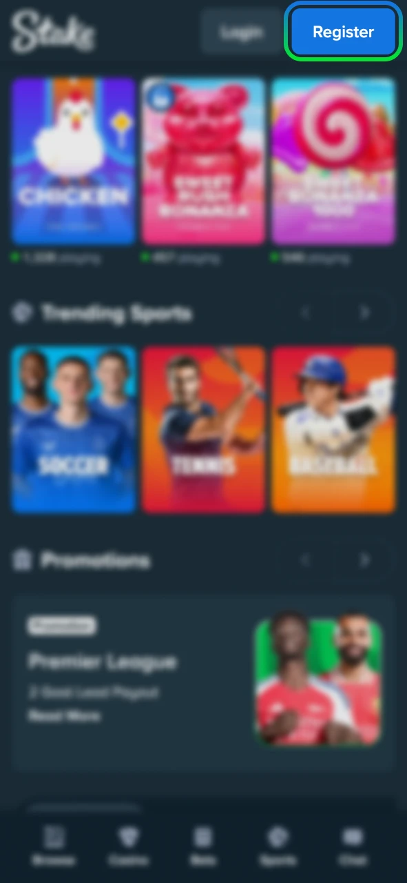 Stake registration requires entering details and confirming your age.