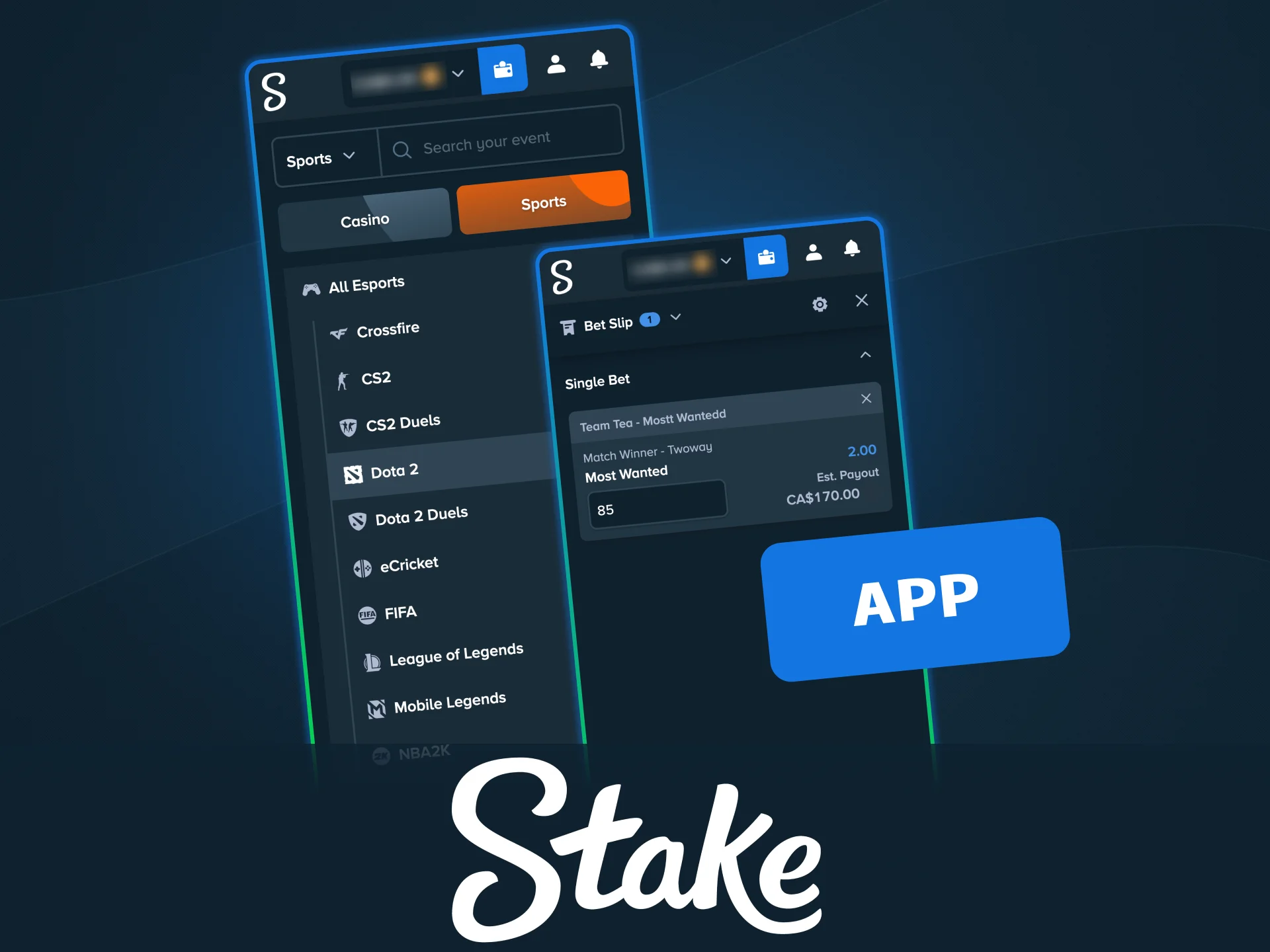 Bet on esports anytime with Stake’s mobile app for Android and iOS.