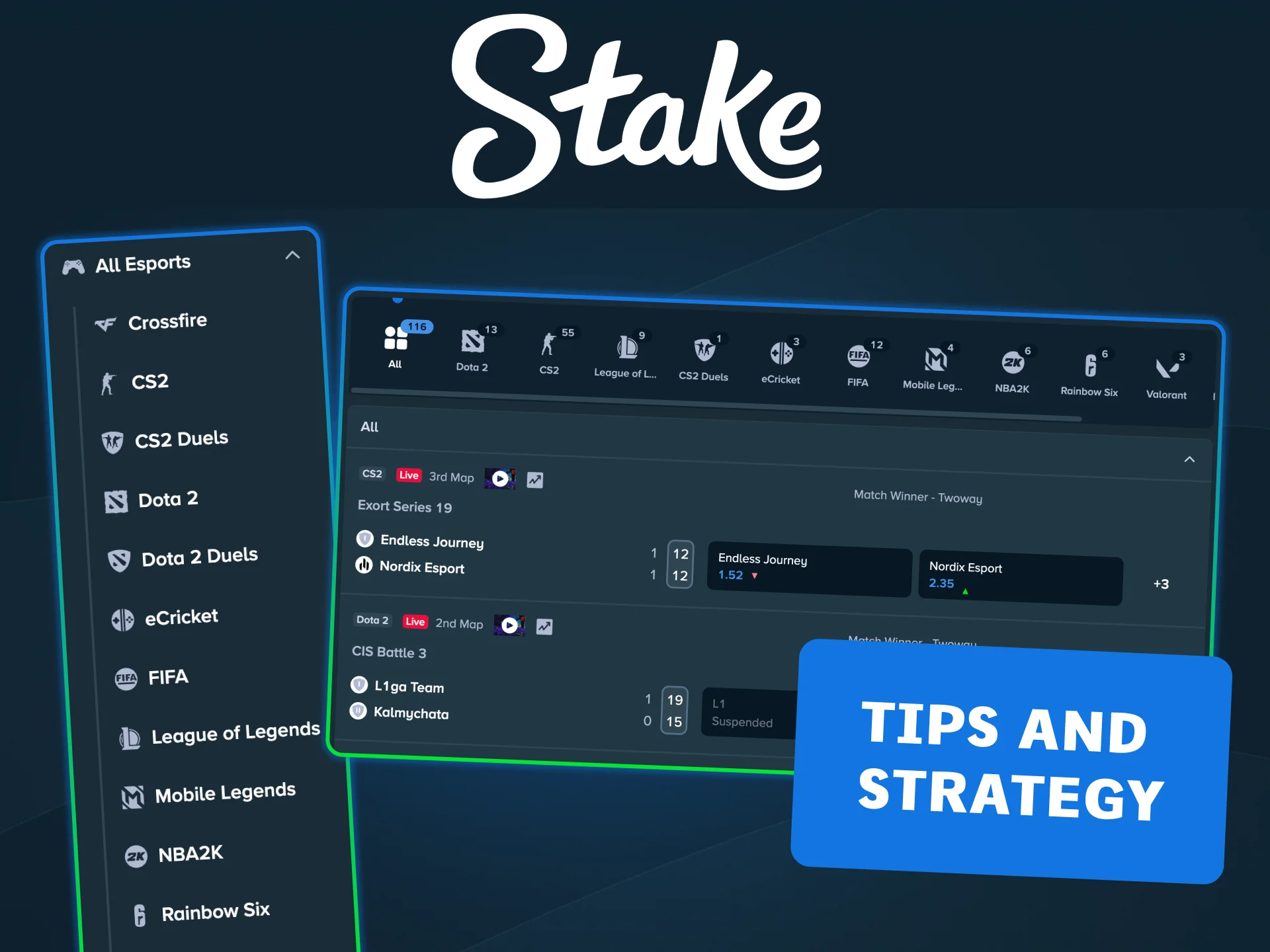 Boost your esports betting success on Stake with strategy and live match analysis.