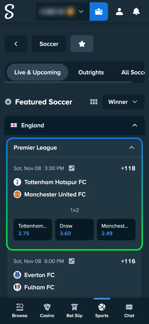 Choose your football match at Stake Casino, explore live odds now.