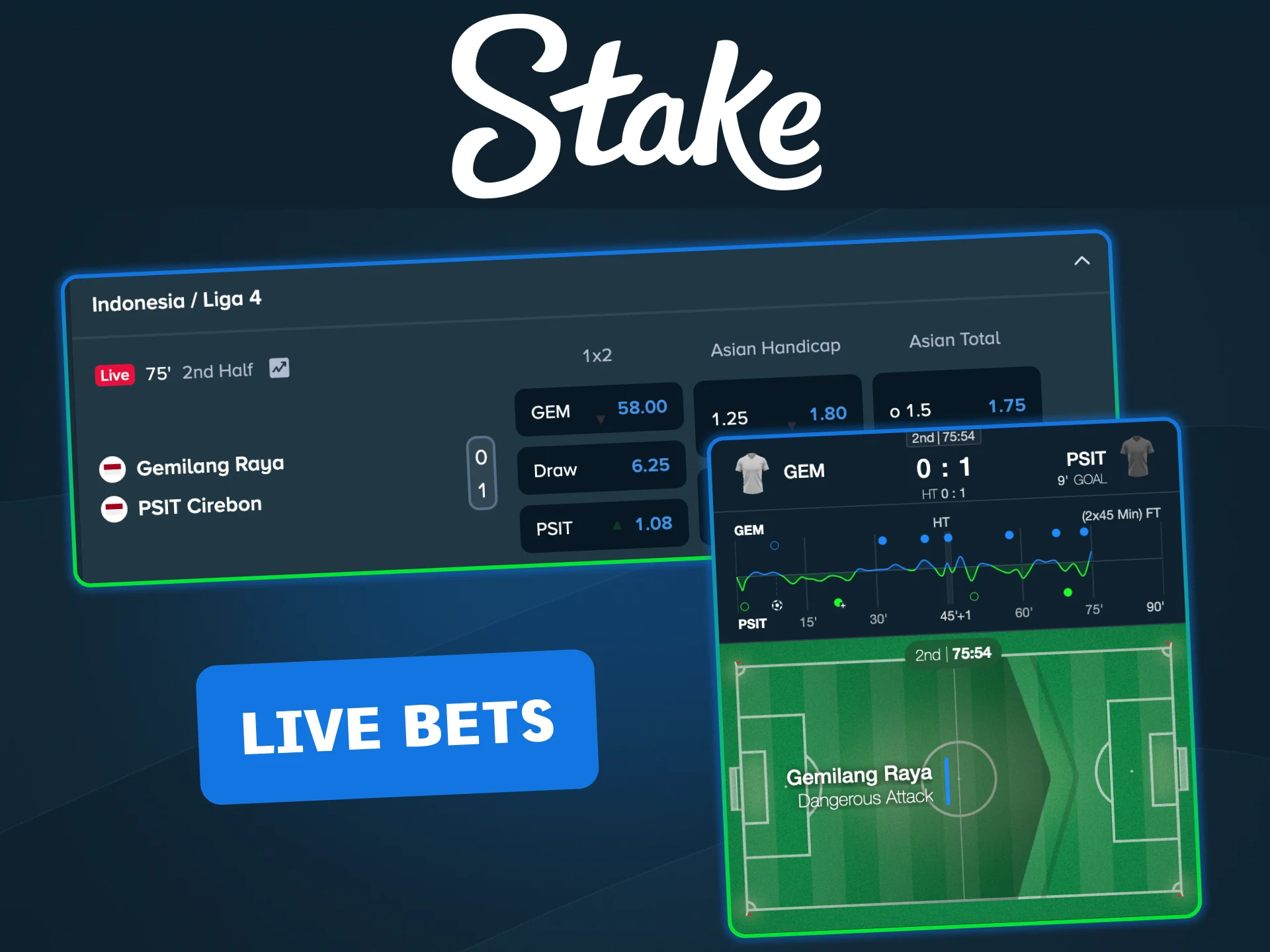 Bet live on football and react to every play with Stake.