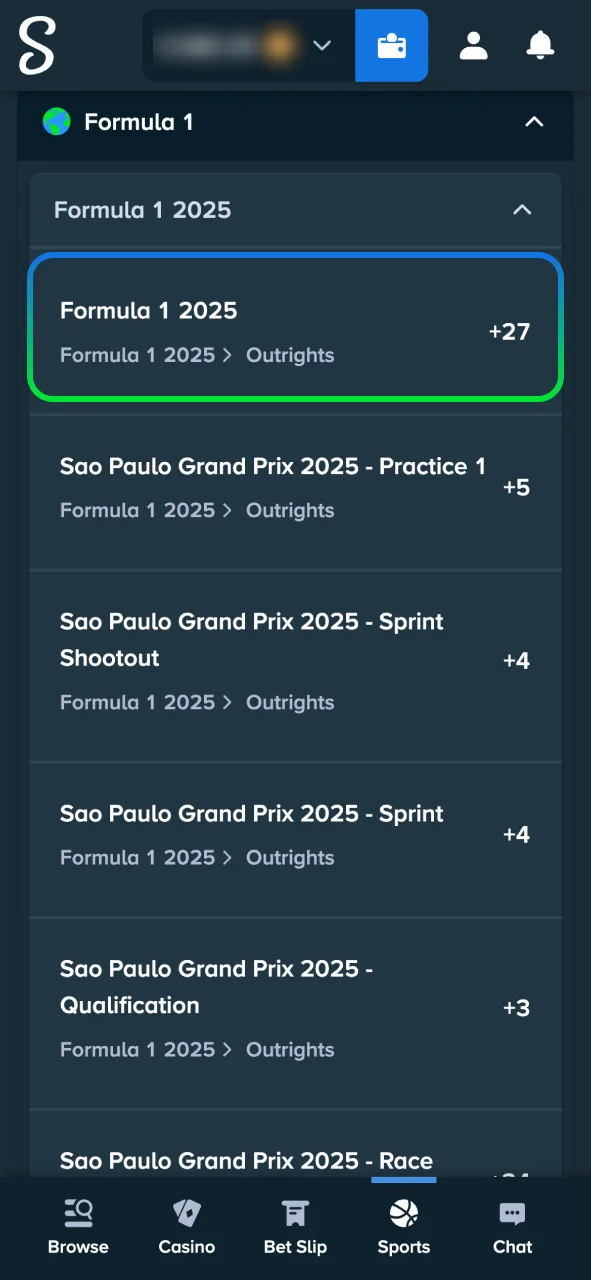 Select your favorite Formula 1 race, explore odds, and start betting at Stake.