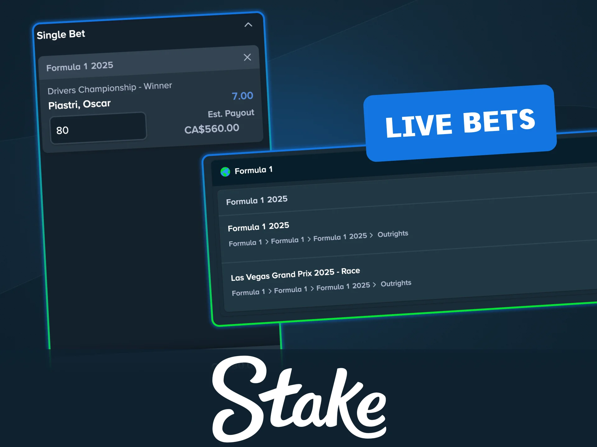 Join live Formula 1 betting on Stake and react to every pit stop or lap change.