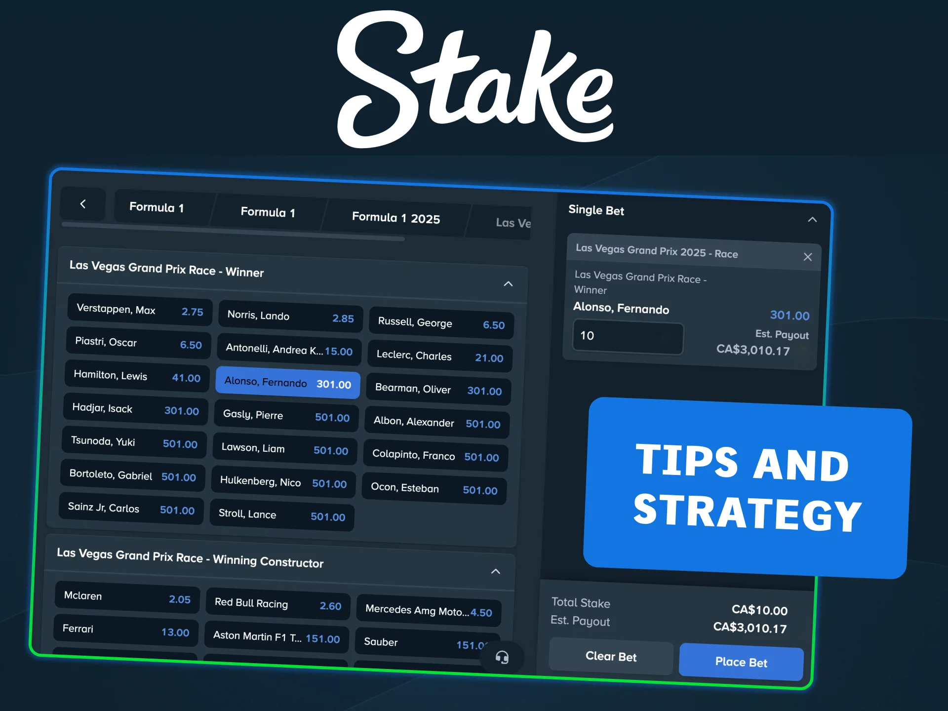 Improve your Formula 1 betting with smart tips and race insights on Stake.