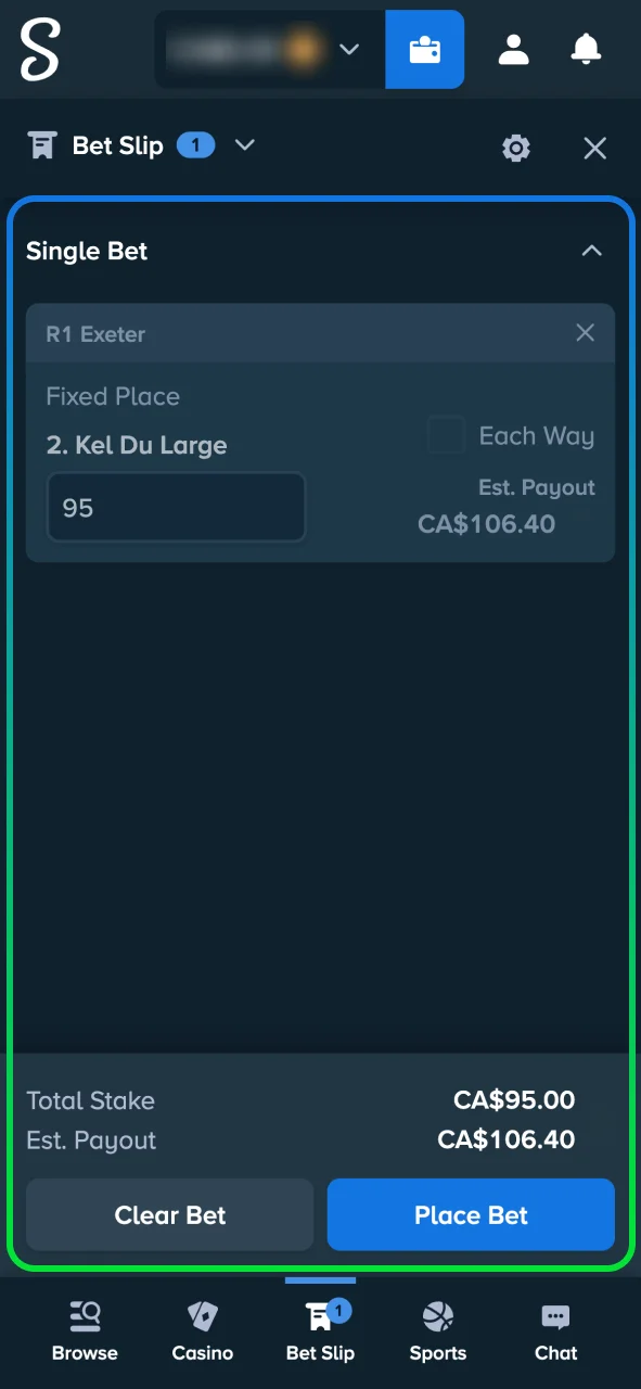 Choose your horse or greyhound and place a Win or Each Way bet at Stake Casino.