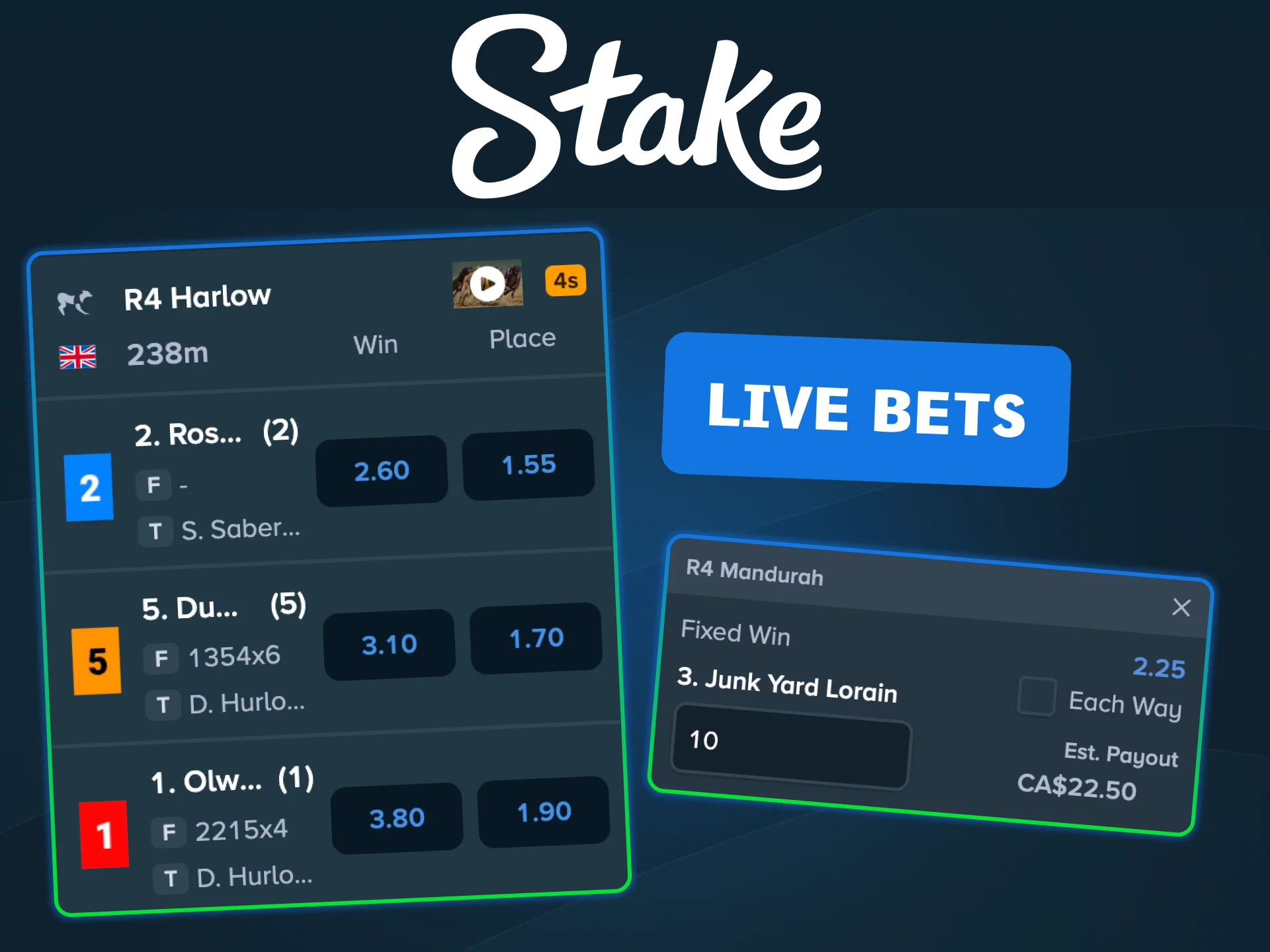 Watch live odds move during horse, greyhound, and harness races on Stake.