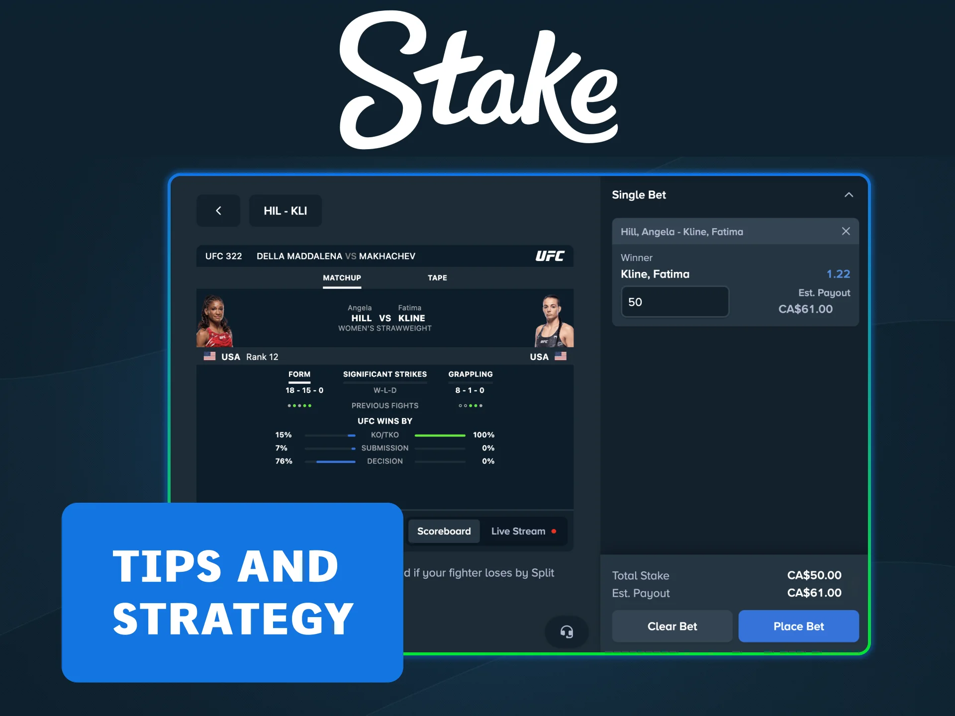 Plan your UFC bets wisely and control spending with Stake.