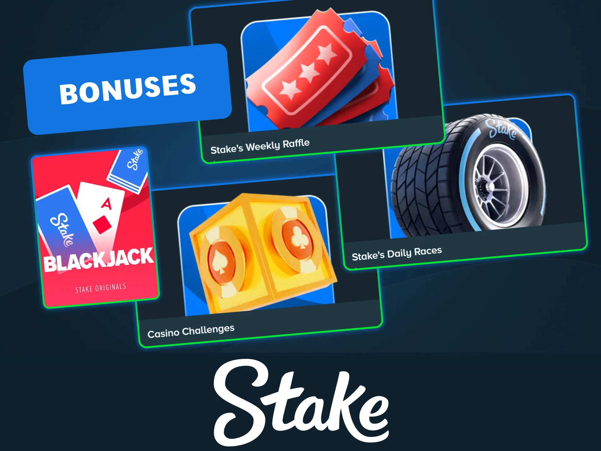 Win Blackjack game bonuses on the Stake official rewards page.