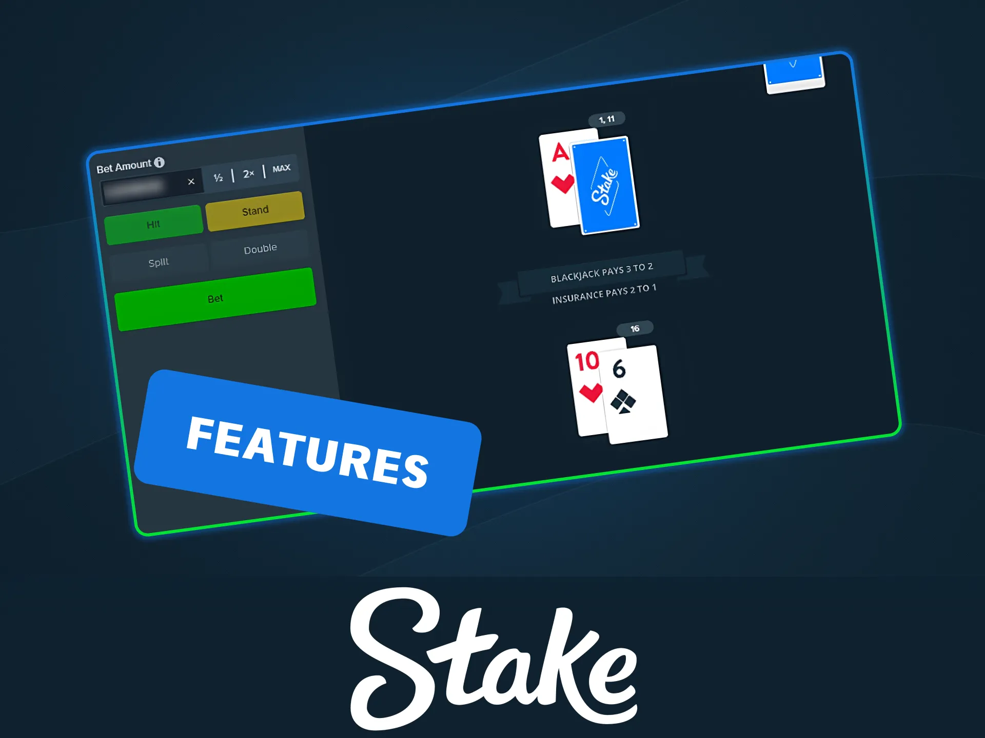 Explore Blackjack game features on the Stake official betting platform.