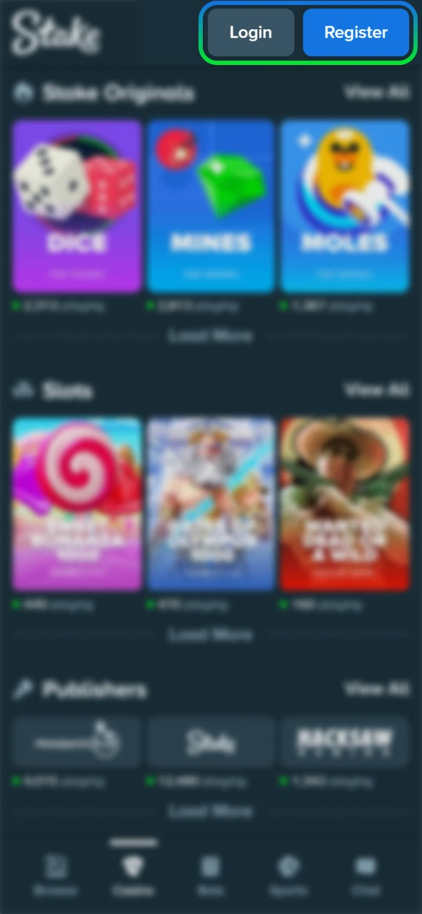 Register for the Blackjack game on the Stake official site.