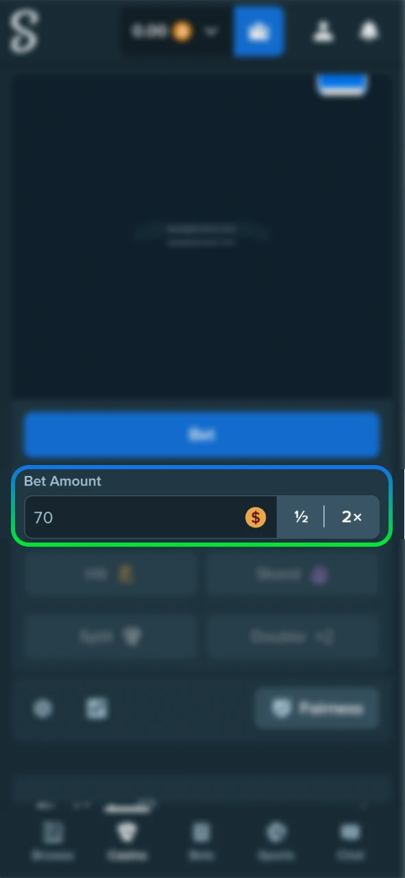 Set your Blackjack game stakes on the Stake official portal.