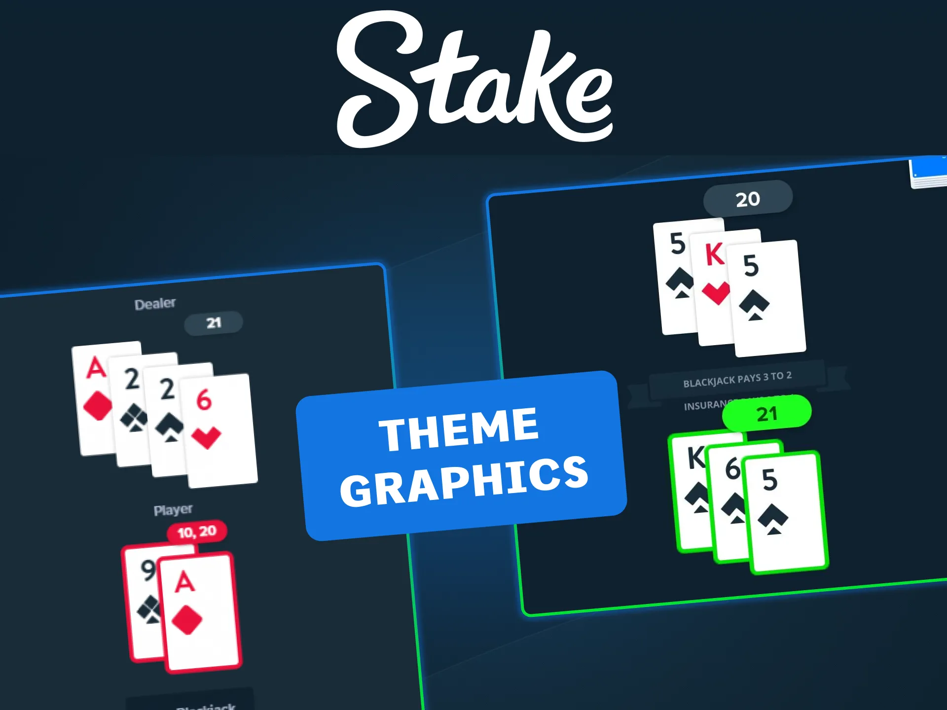 View Blackjack game graphics on the Stake official gaming interface.