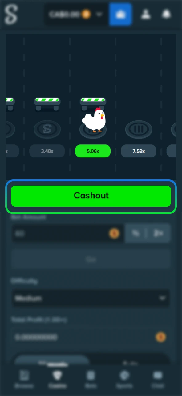 Secure your Chicken game winnings on the Stake official app.