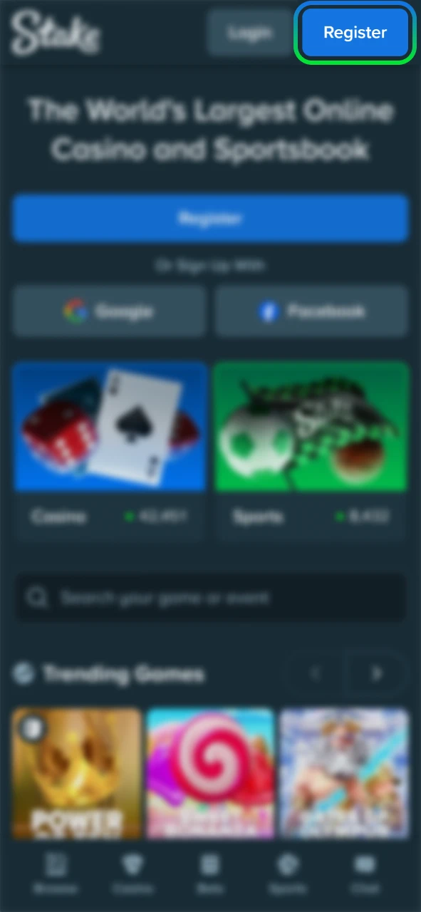 Register for the Chicken game on the Stake official site.