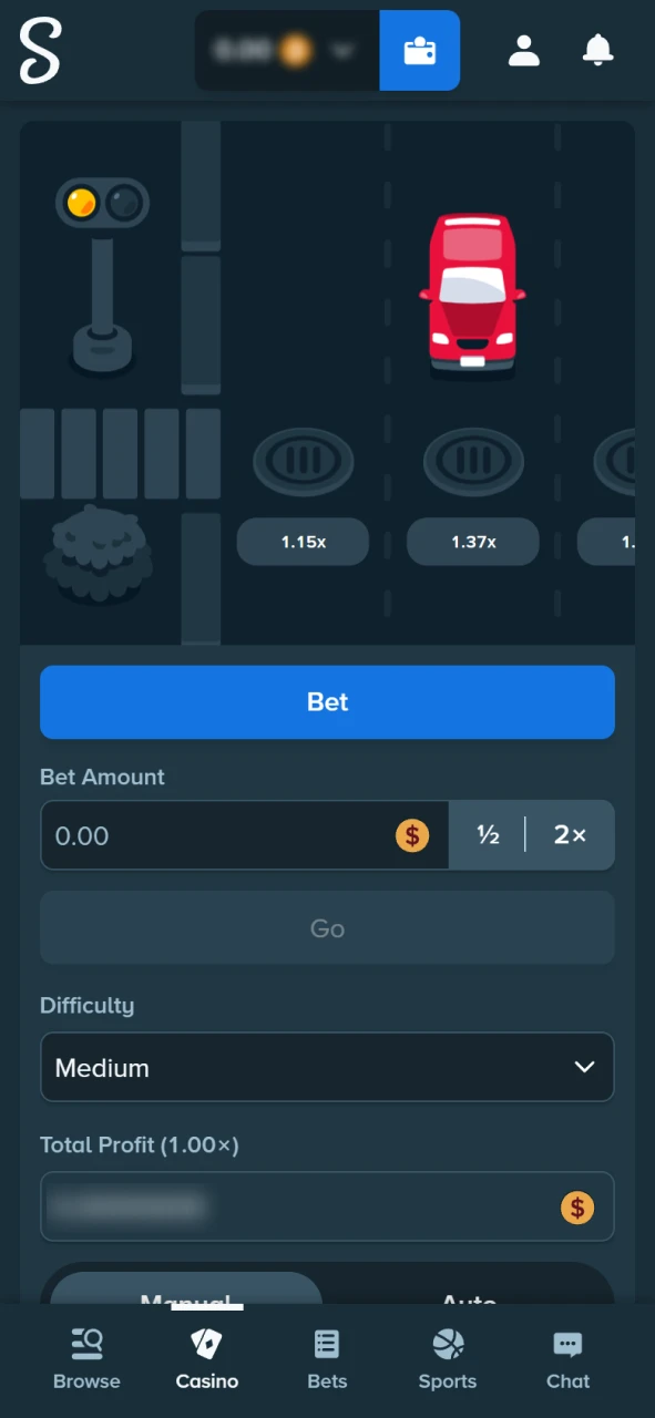 Start your Chicken game round on the Stake official site.