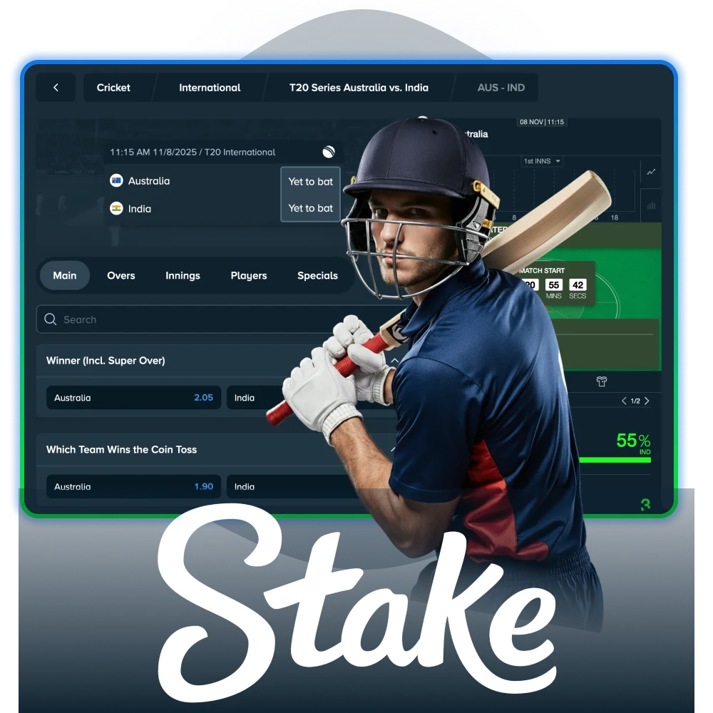 Bet on top cricket leagues and tournaments at Stake Casino, from IPL to The Ashes.