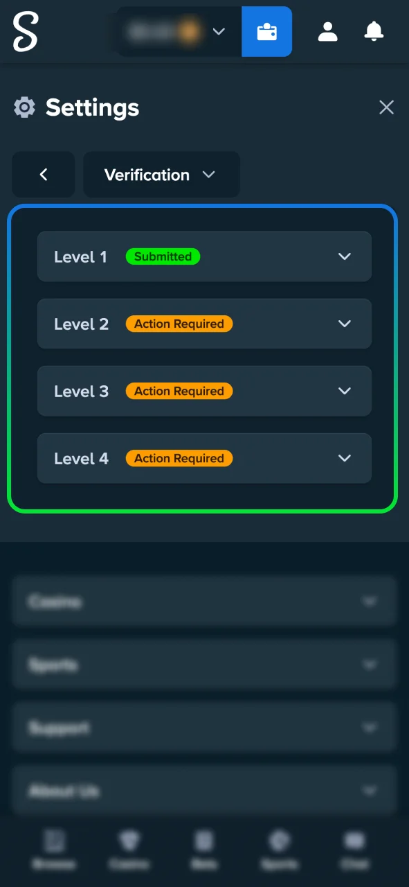 Verify your profile at Stake Casino to secure your account and unlock deposits.