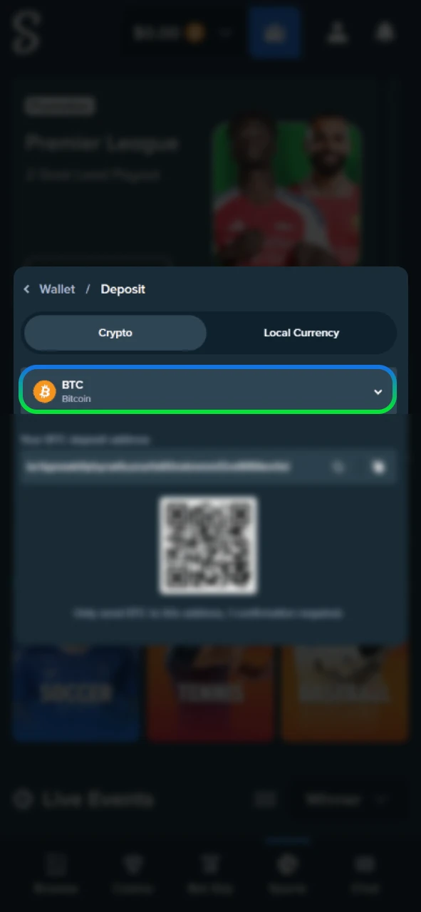 Choose your cryptocurrency to deposit on Stake.
