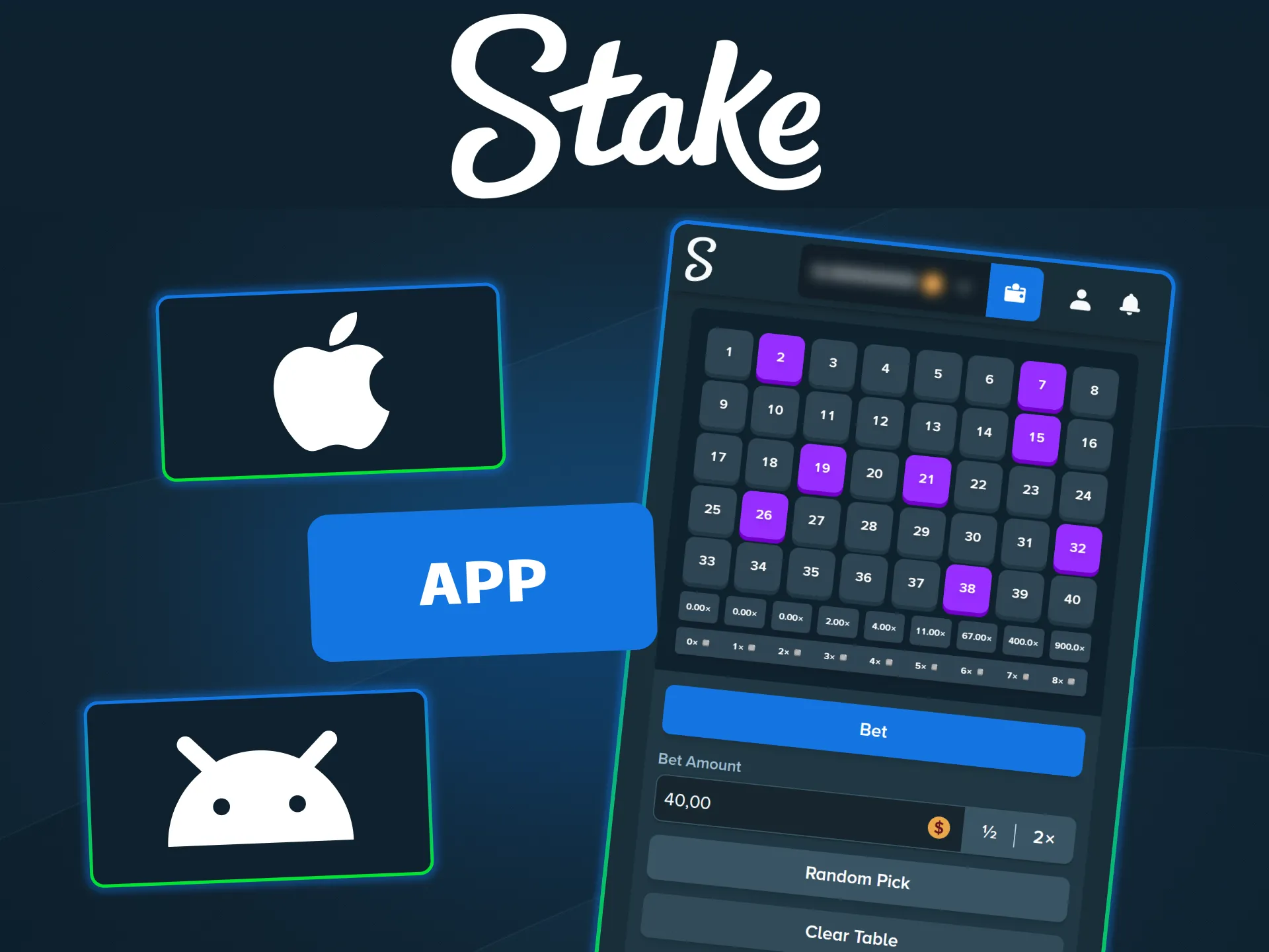 Download the mobile Keno application from the Stake site.