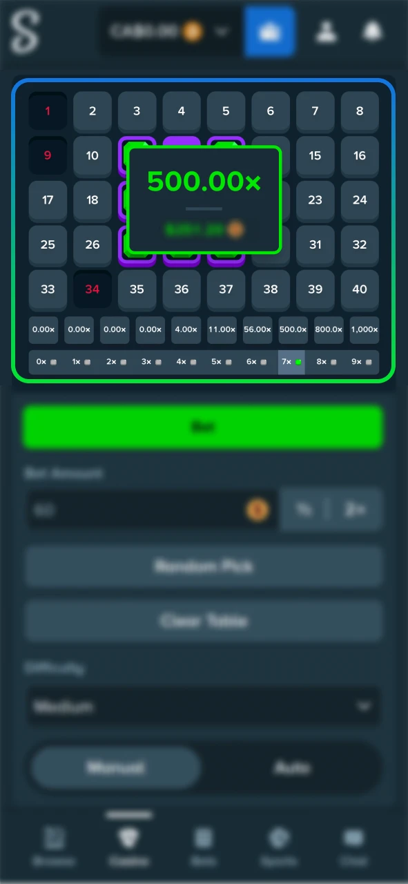 Check your Keno game winnings on the Stake official app.