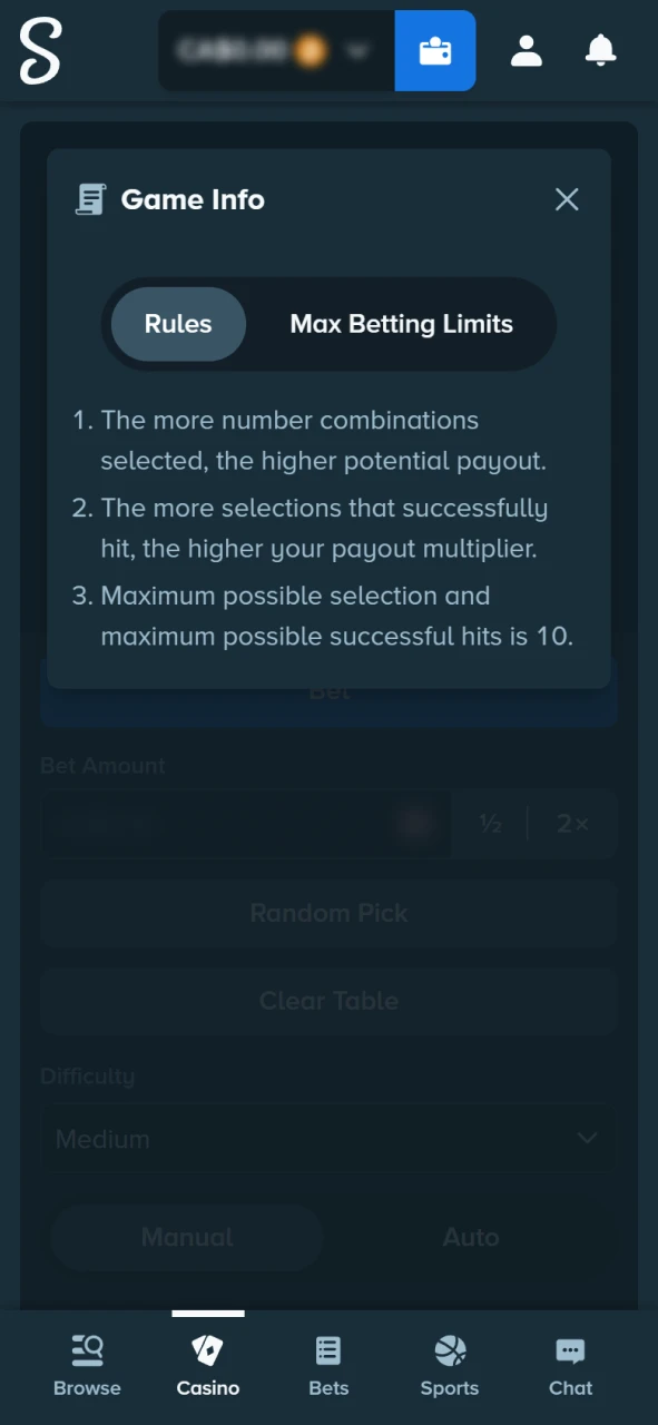 Review the Keno rules on the Stake official gaming site.