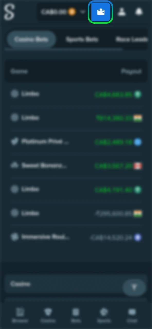 Fund your Limbo game wallet on the Stake official platform.