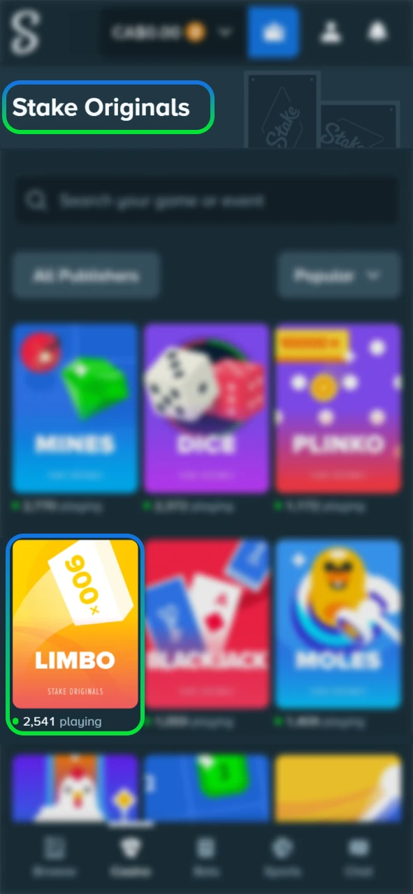 Launch the Limbo original game on the Stake official hub.