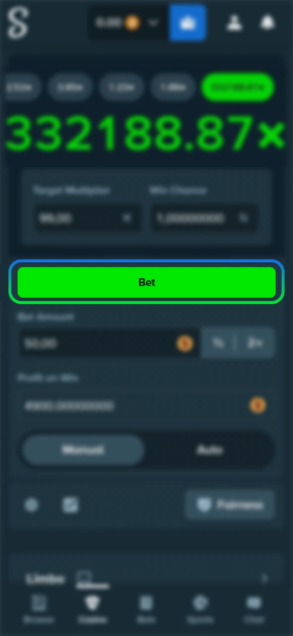 Check your Limbo game winnings on the Stake official app.