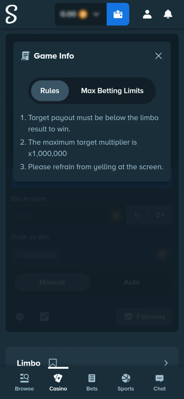 Read Limbo game info on the Stake official betting portal.